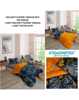 ETE HOMETEX TEK KİŞİLİK LÜX WELSOFT YORGAN MONESTERA HARDAL 155X215CM 8696474231960